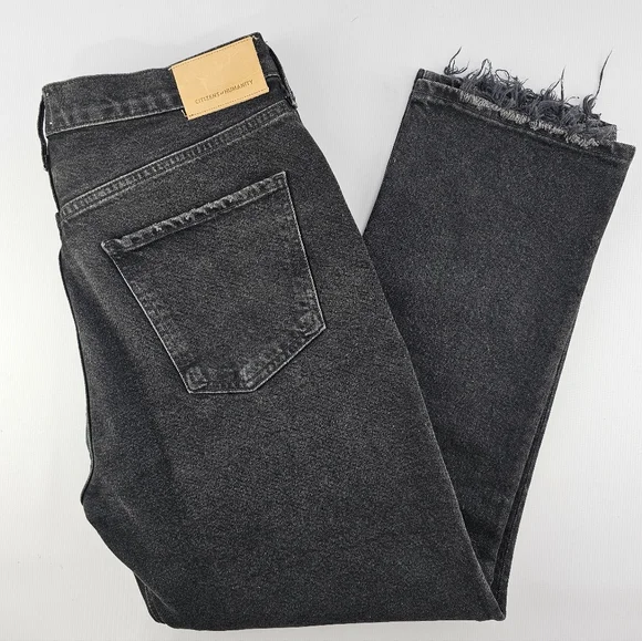 Citizens of Humanity - Jolene High-Rise Straight Jeans Faded Black Distressed 31